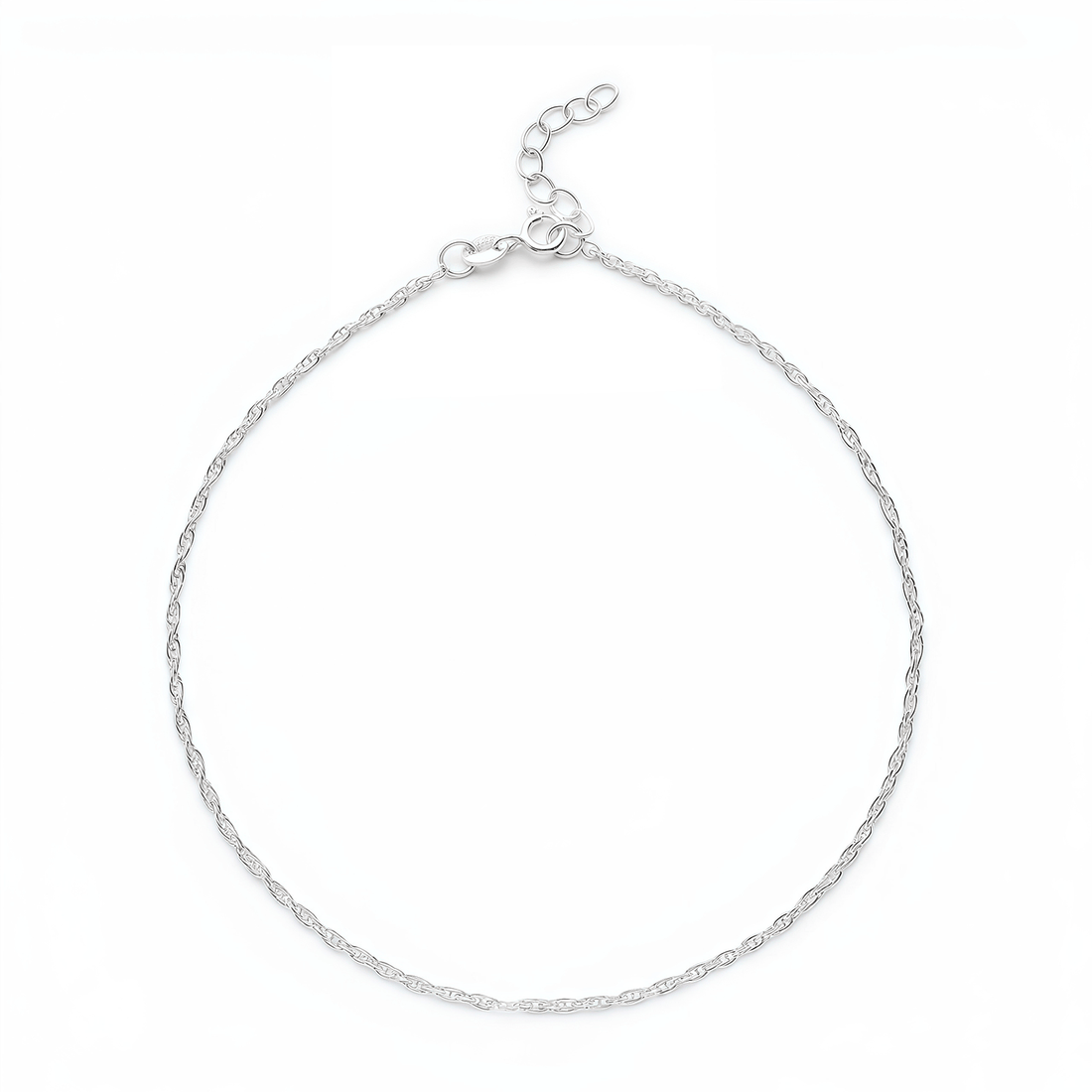 Plain Rope Anklet for Girls & Women by Akshat Sapphire 92.5 Pure Silver Rhodium Plated PYR