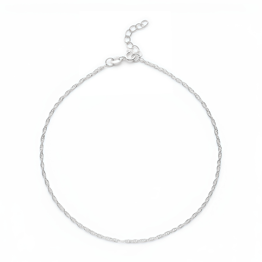 Plain Rope Anklet for Girls & Women by Akshat Sapphire 92.5 Pure Silver Rhodium Plated PYR