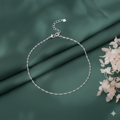 92.5% Pure Silver Rhodium Plated Plain Rope Anklet For Girls & Womens Chandi Ki Payal