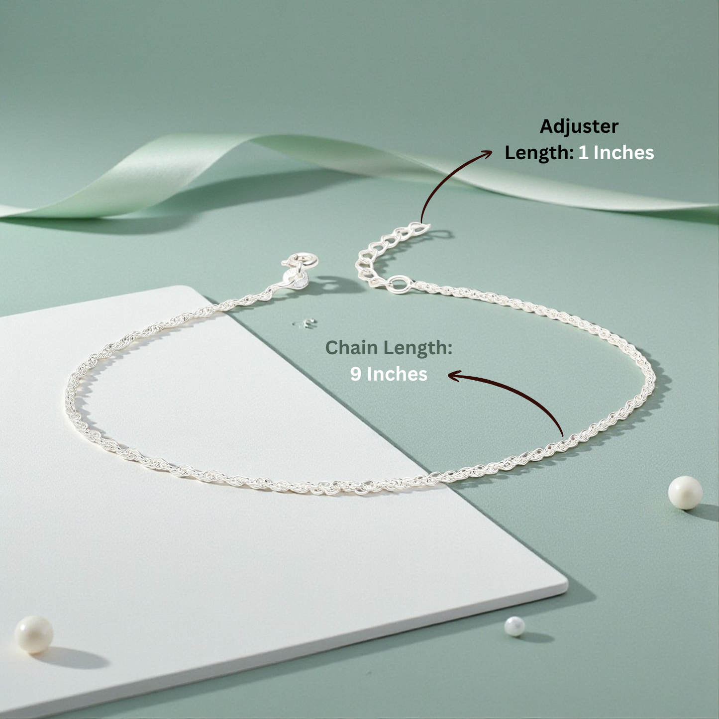 92.5% Pure Silver Rhodium Plated Plain Rope Anklet For Girls & Womens Chandi Ki Payal