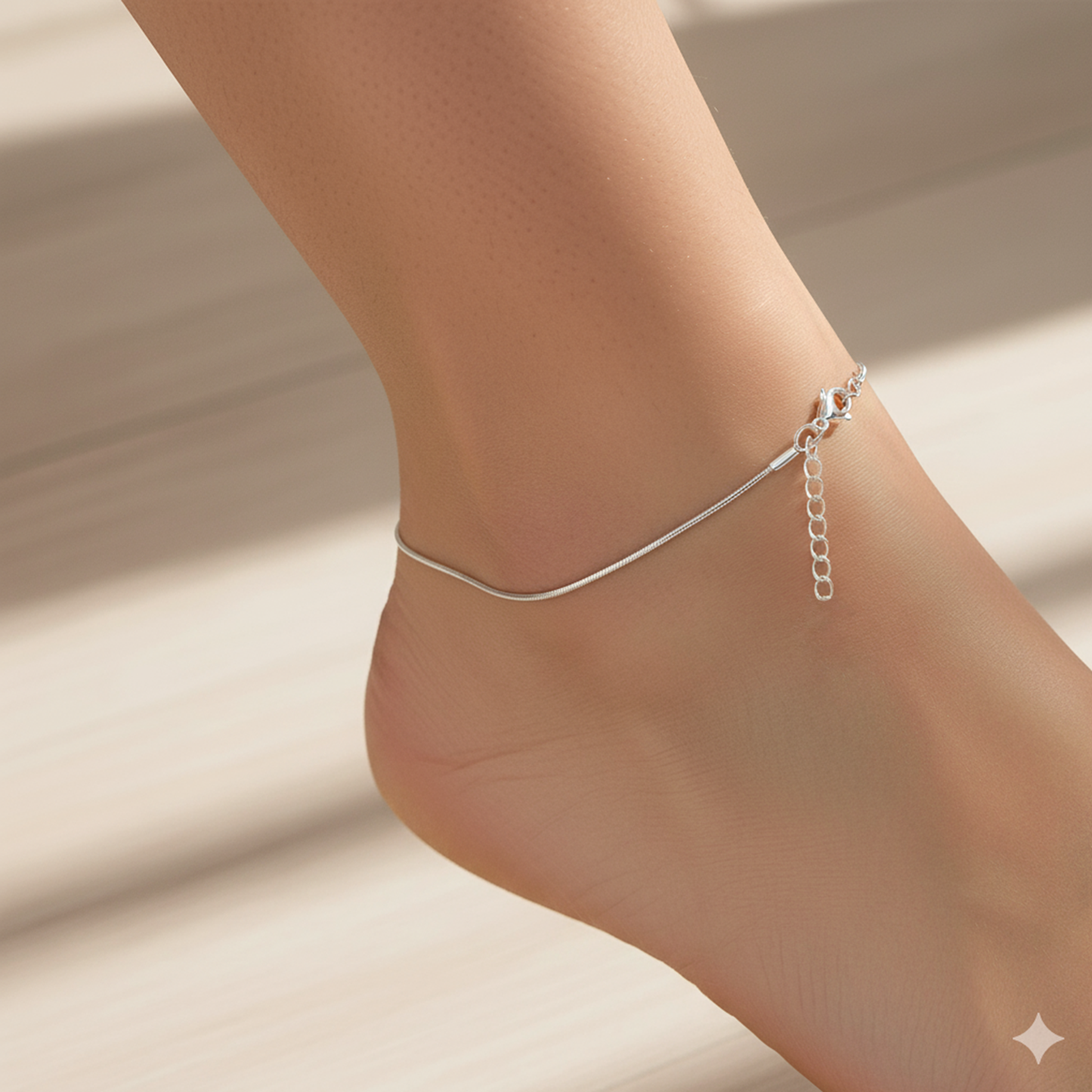 92.5% Pure Silver Rhodium Plated Plain Snake Anklet For Girls & Womens Chandi Ki Payal