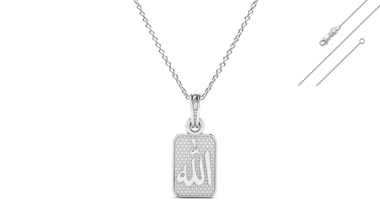 Religious God Allah Barkat Chain Pendant (Pendant with Anchor Chain-22 inches) for Men and women Pure Silver spiritual Islamic Muslim Allah Barkat Kareem symbol Chain Locket for Good Luck, Health & Wealth Akshat Sapphire