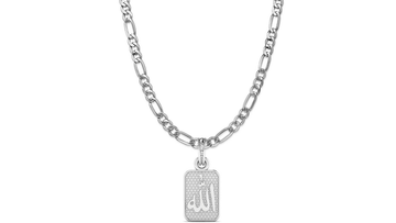 Religious God Allah Barkat Chain Pendant (Pendant with Figaro Chain-22 inches) for Men and women Pure Silver spiritual Islamic Muslim Allah Barkat Kareem symbol Chain Locket for Good Luck, Health & Wealth Akshat Sapphire