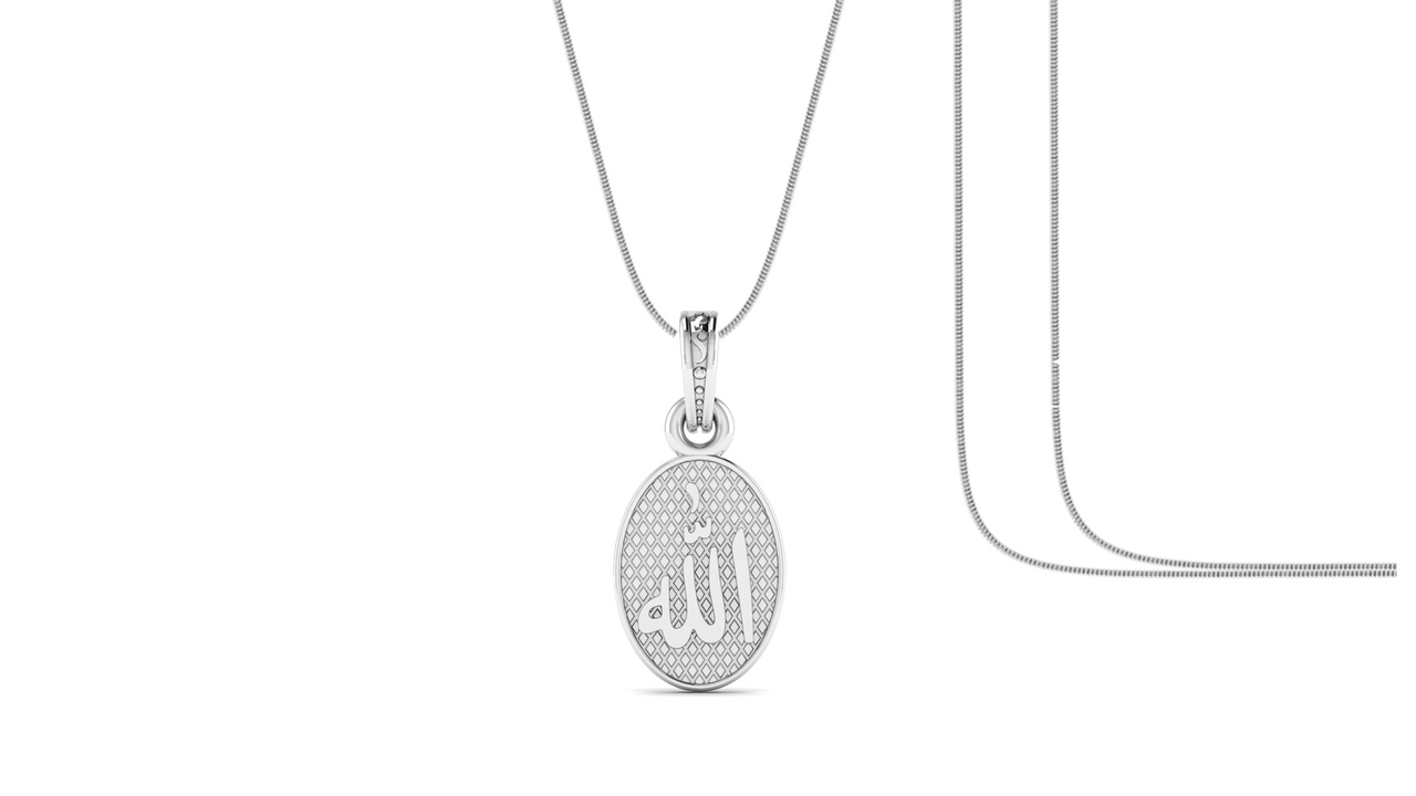 Religious God Allah Barkat Chain Pendant (Pendant with Snake Chain) for Men and women Pure Silver spiritual Islamic Muslim Allah Barkat Kareem symbol Chain Locket for Good Luck, Health & Wealth Akshat Sapphire