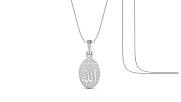 Religious God Allah Barkat Chain Pendant (Pendant with Snake Chain) for Men and women Pure Silver spiritual Islamic Muslim Allah Barkat Kareem symbol Chain Locket for Good Luck, Health & Wealth Akshat Sapphire