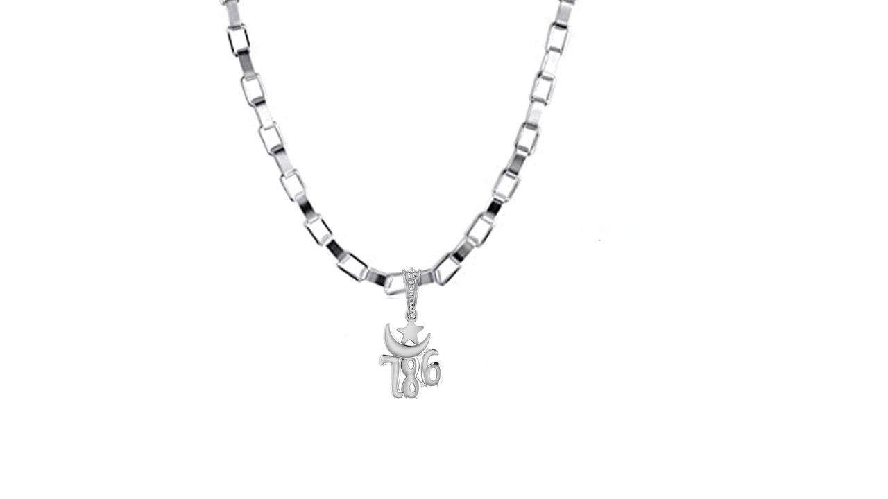 Religious and lucky 786 Chain Pendant (Pendant with Box Chain-22 inches) for Men and women Pure Silver Muslim spiritual 786 Chain Locket for Good Luck, Health & Wealth Akshat Sapphire