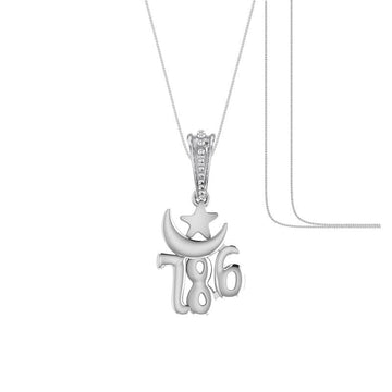 Religious and lucky 786 Chain Pendant (Pendant with Box Chain) for Men and women Pure Silver Muslim spiritual 786 Chain Locket for Good Luck, Health & Wealth Akshat Sapphire