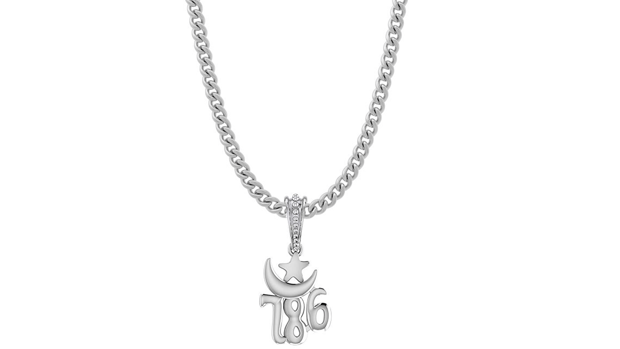 Religious and lucky 786 Chain Pendant (Pendant with Curb Chain-22 inches) for Men and women Pure Silver Muslim spiritual 786 Chain Locket for Good Luck, Health & Wealth Akshat Sapphire