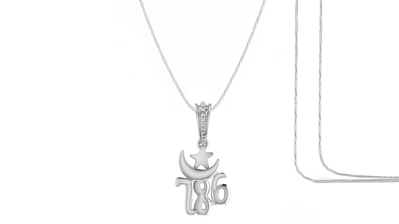 Religious and lucky 786 Chain Pendant (Pendant with Rope Chain) for Men and women Pure Silver Muslim spiritual 786 Chain Locket for Good Luck, Health & Wealth Akshat Sapphire