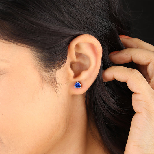 Akshat Sapphire Sterling Silver (92.5% purity) Precious Stud Earrings for Girls and Women Pure Silver Beautiful and Designer studs earring with cubic zirconia (AD) stones  (6mm × 6mm)