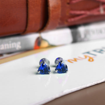 Akshat Sapphire Sterling Silver (92.5% purity) Precious Stud Earrings for Girls and Women Pure Silver Beautiful and Designer studs earring with cubic zirconia (AD) stones  (6mm × 6mm)