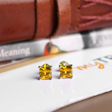 Akshat Sapphire Sterling Silver (92.5% purity) Precious Stud Earrings for Girls and Women Pure Silver Beautiful and Designer studs earring with cubic zirconia (AD) stones (8mm × 8mm)