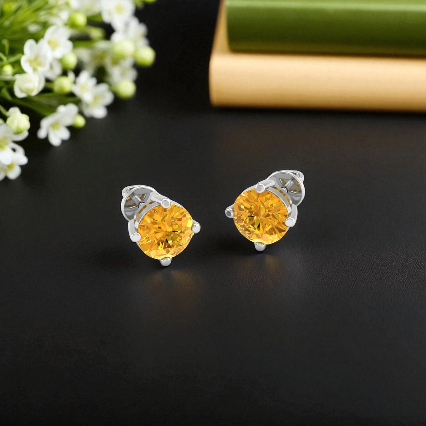 Pure Sterling Silver (92.5% purity)Precious, Beautiful and Designer Stud Earrings with cubic zirconia (AD) stones for Girls and Women