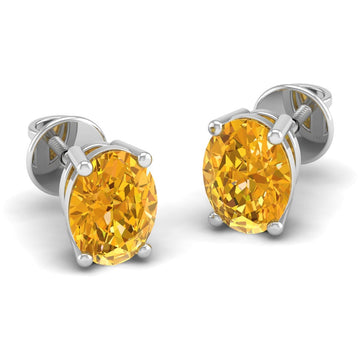 Akshat Sapphire Sterling Silver (92.5% purity) Precious Stud Earrings for Girls and Women Pure Silver Beautiful and Designer studs earring with cubic zirconia (AD) stones (8mm × 6mm)