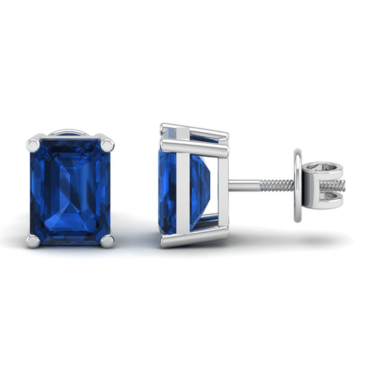 Akshat Sapphire Sterling Silver (92.5% purity) Precious Stud Earrings for Girls and Women Pure Silver Beautiful and Designer studs earring with cubic zirconia (AD) stones (8mm × 6mm)