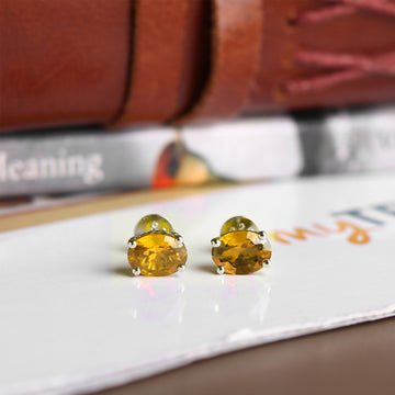 Akshat Sapphire Sterling Silver (92.5% purity) Precious Stud Earrings for Girls and Women Pure Silver Beautiful and Designer studs earring with cubic zirconia (AD) stones (8mm × 6mm)