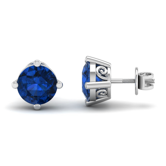 Akshat Sapphire Sterling Silver (92.5% purity) Precious Stud Earrings for Girls and Women Pure Silver Beautiful and Designer studs earring with cubic zirconia (AD) stones (8mm × 8mm)