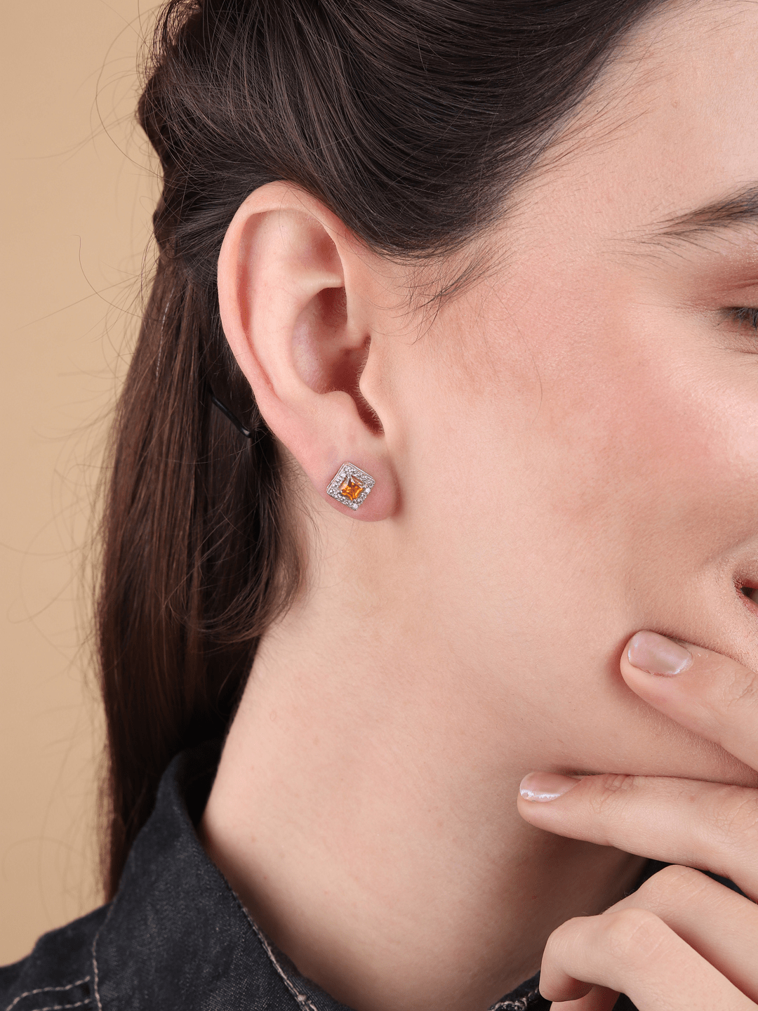 Sterling Silver Stud Earrings for Women by Akshat Sapphire 92.5 Silver Rhodium Plated S10033