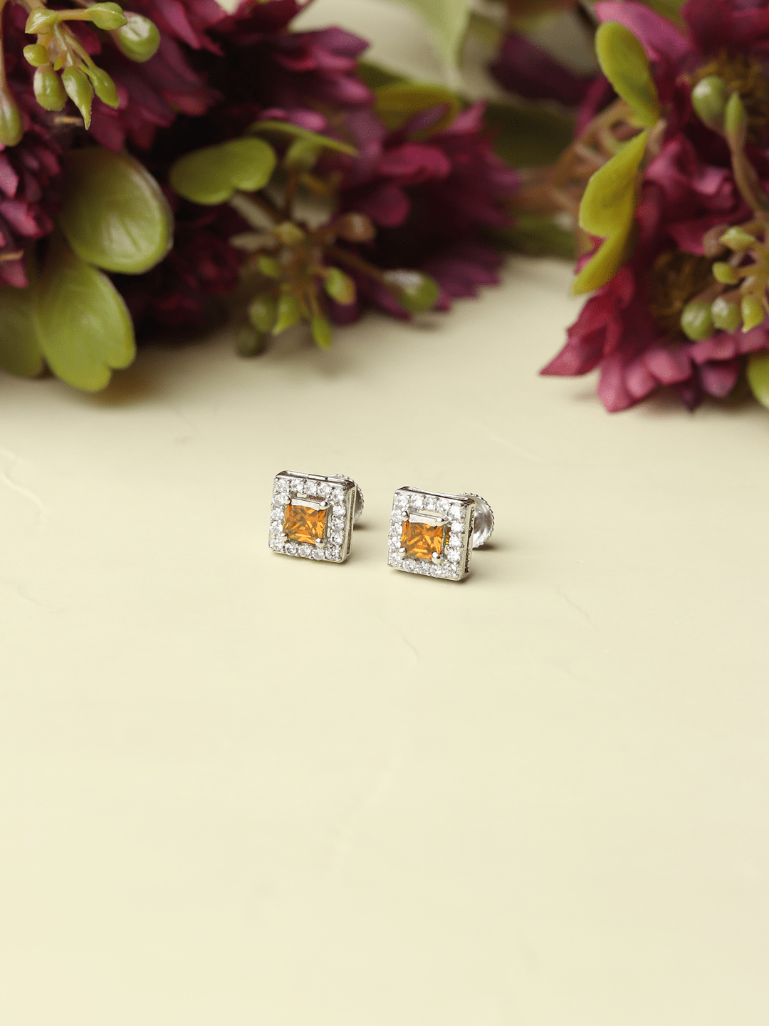 Akshat Sapphire Sterling Silver (92.5% purity) Precious Stud Earrings for Girls and Women Pure Silver Beautiful and Designer studs earring with cubic zirconia (AD) stones (8.06mm × 8.06mm)