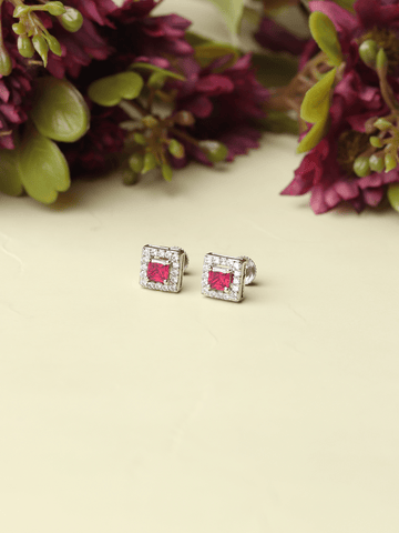 Akshat Sapphire Sterling Silver (92.5% purity) Precious Stud Earrings for Girls and Women Pure Silver Beautiful and Designer studs earring with cubic zirconia (AD) stones (10.55mm × 10.55mm)