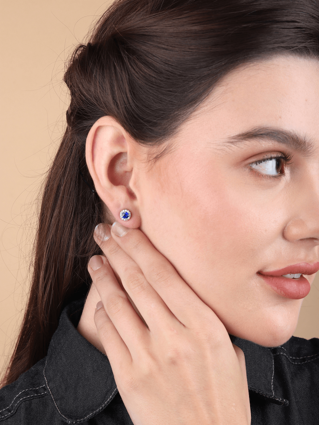 Sterling Silver Stud Earrings for Women by Akshat Sapphire 92.5 Silver Rhodium Plated S10035