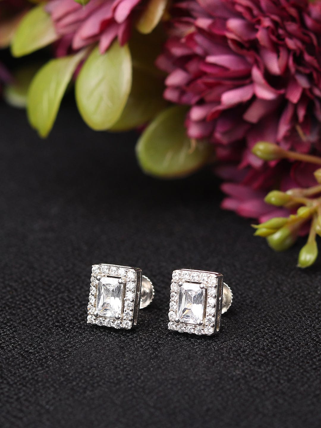 Pure Sterling Silver (92.5% purity)Precious, Beautiful and Designer Stud Earrings with cubic zirconia (AD) stones for Girls and Women
