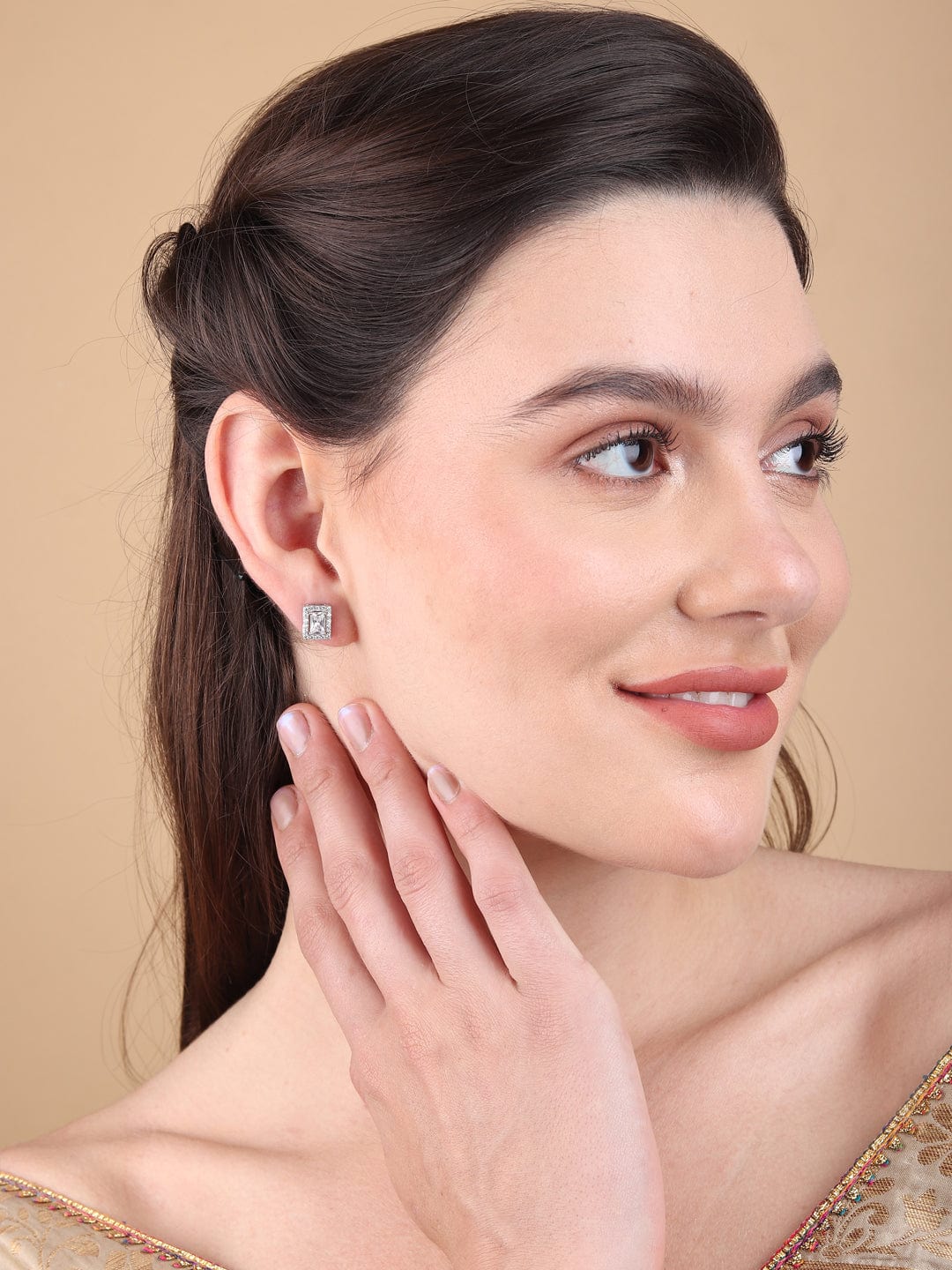 Pure Sterling Silver (92.5% purity)Precious, Beautiful and Designer Stud Earrings with cubic zirconia (AD) stones for Girls and Women