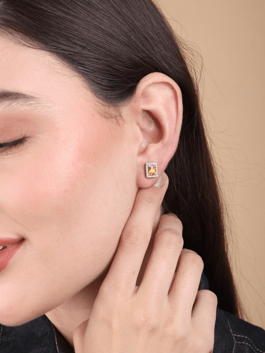 Akshat Sapphire Sterling Silver (92.5% purity) Precious Stud Earrings for Girls and Women Pure Silver Beautiful and Designer studs earring with cubic zirconia (AD) stones (9.70mm × 7.94mm)