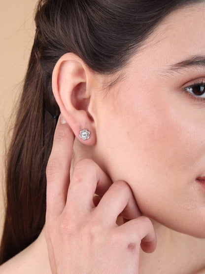 Pure Sterling Silver (92.5% purity)Precious, Beautiful and Designer Stud Earrings with cubic zirconia (AD) stones for Girls and Women