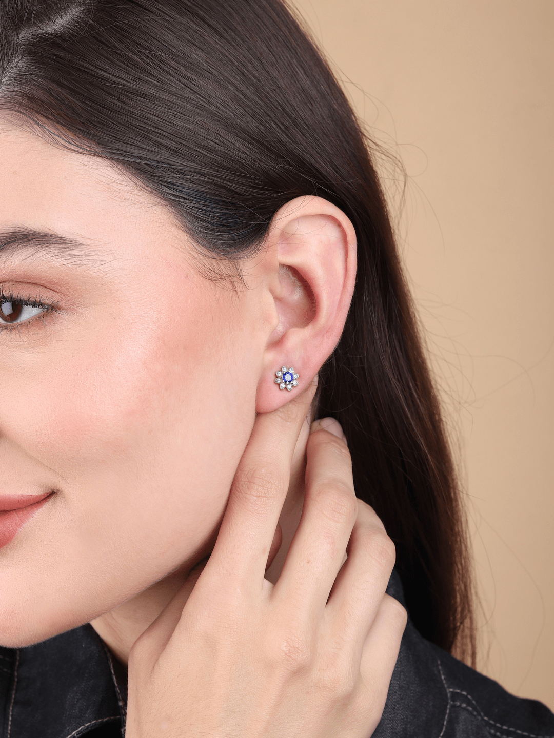 Sterling Silver Studs for Women by Akshat Sapphire 92.5 Silver Rhodium Plated S10085