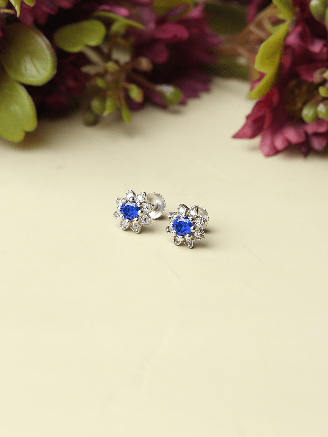 Akshat Sapphire Sterling Silver (92.5% purity) Precious Stud Earrings for Girls and Women Pure Silver Beautiful and Designer studs earring with cubic zirconia (AD) stones (9.22mm × 9.22mm)