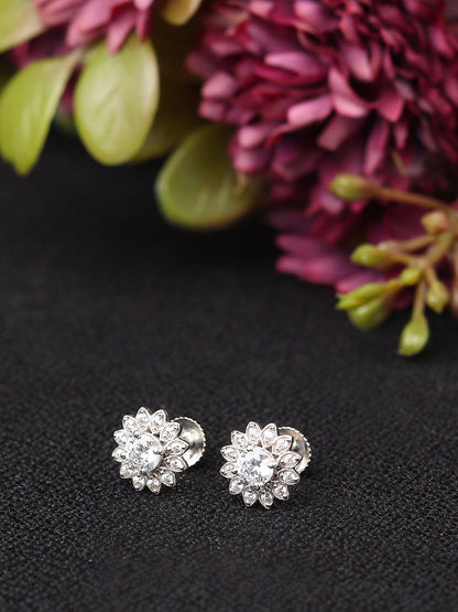 Pure Sterling Silver (92.5% purity)Precious, Beautiful and Designer Stud Earrings with cubic zirconia (AD) stones for Girls and Women