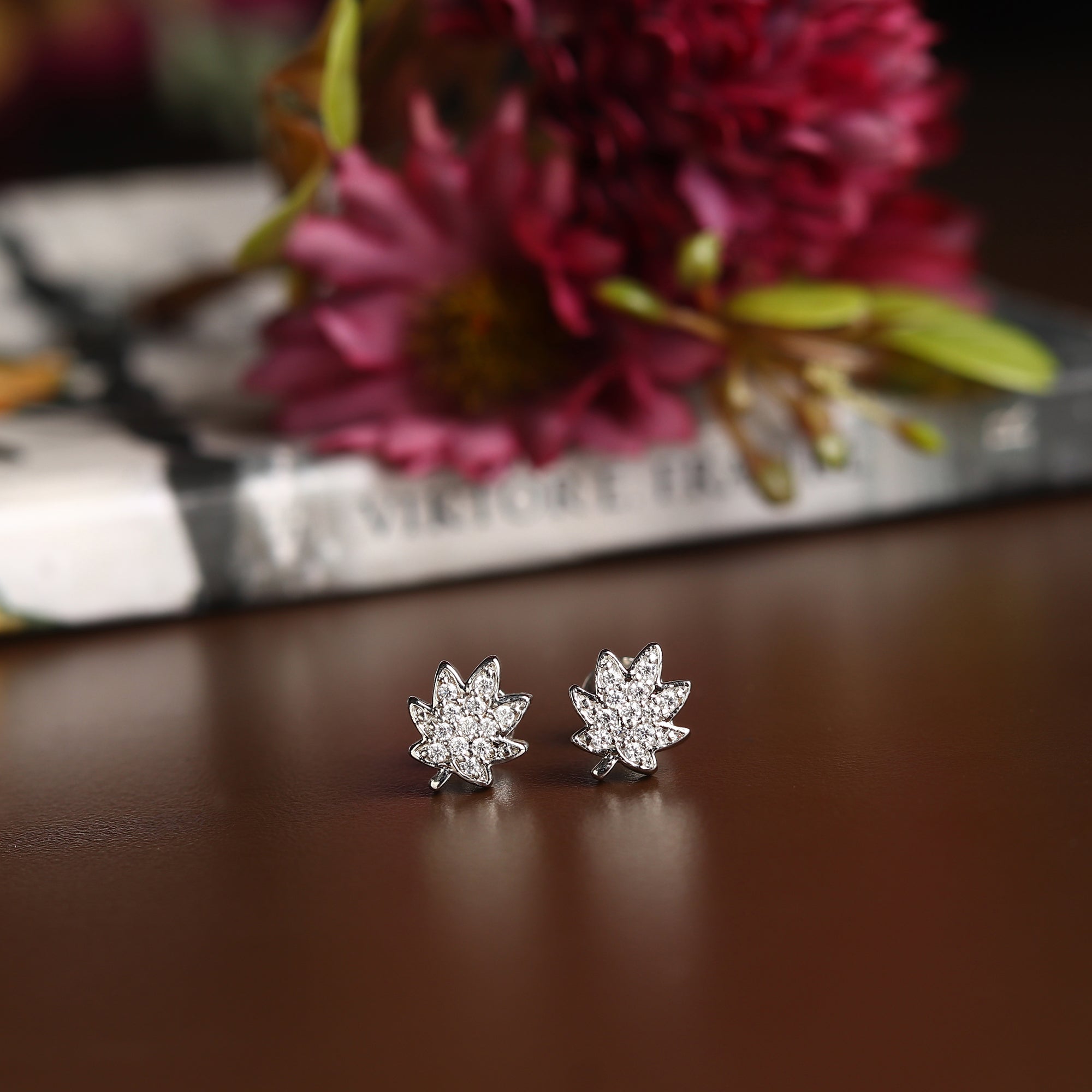 Akshat Sapphire Sterling Silver (92.5% purity) Precious Stud Earrings for Girls and Women Pure Silver Beautiful and Designer studs earring with cubic zirconia (AD) stones (9.7mm × 8.6mm)