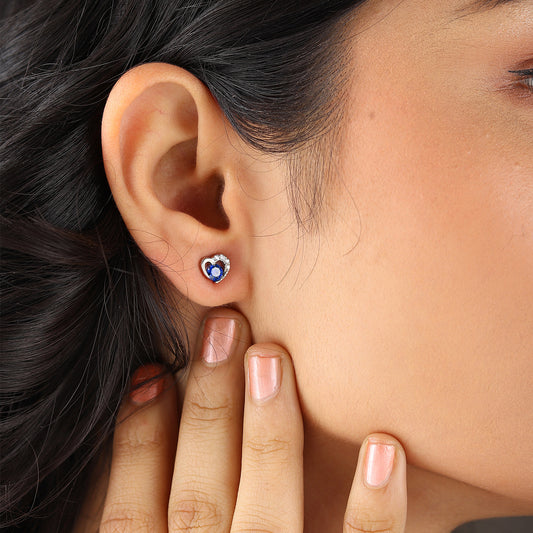 Akshat Sapphire Sterling Silver (92.5% purity) Precious Stud Earrings for Girls and Women Pure Silver Beautiful and Designer studs earring with cubic zirconia (AD) stones (7.5mm × 7.5mm)