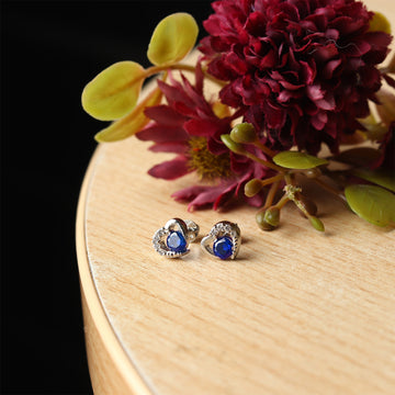 Akshat Sapphire Sterling Silver (92.5% purity) Precious Stud Earrings for Girls and Women Pure Silver Beautiful and Designer studs earring with cubic zirconia (AD) stones (7.5mm × 7.5mm)