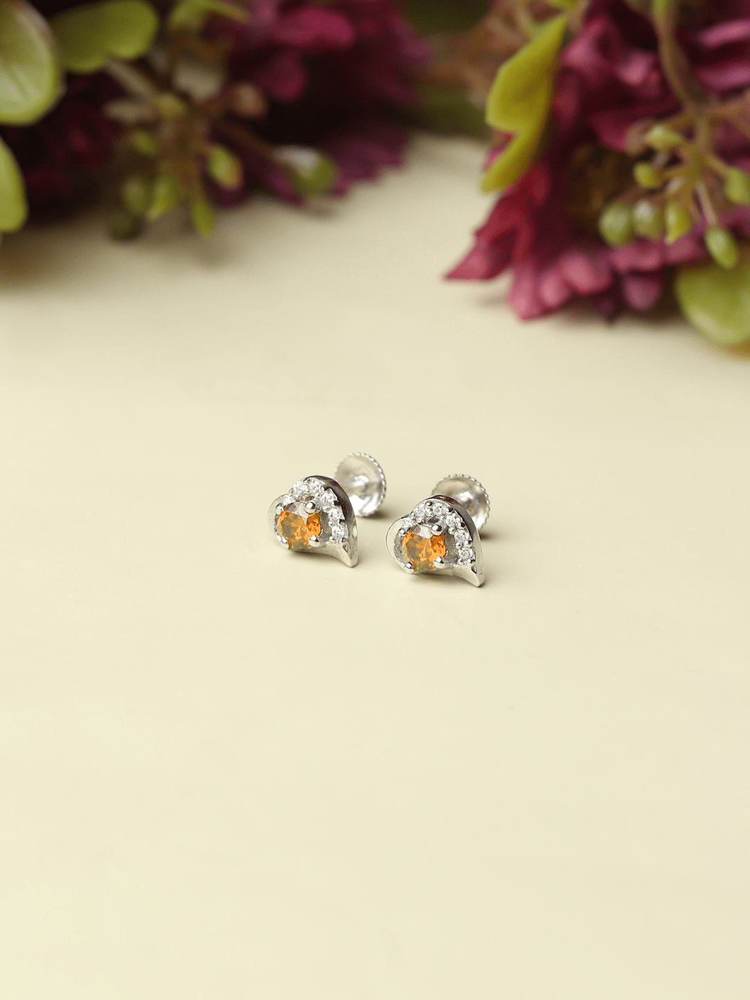 Akshat Sapphire Sterling Silver (92.5% purity) Precious Stud Earrings for Girls and Women Pure Silver Beautiful and Designer studs earring with cubic zirconia (AD) stones (9.25mm × 7.8mm)