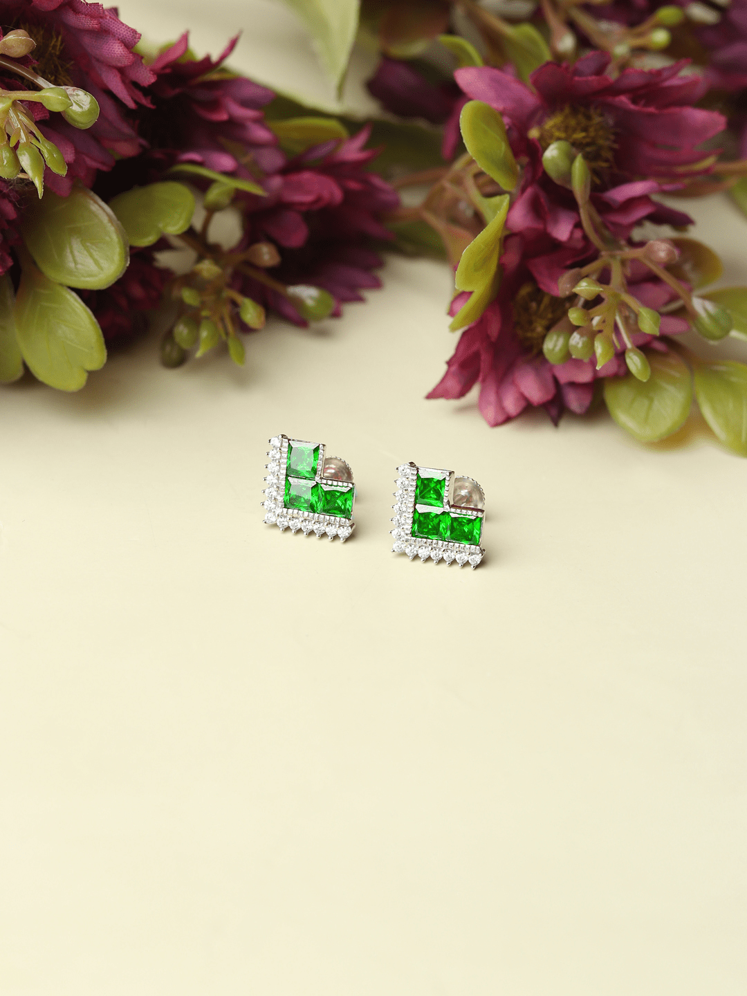 "Akshat Sapphire Sterling Silver (92.5% purity) Precious Stud Earrings for Girls and Women Pure Silver Beautiful and Designer studs earring with cubic zirconia (AD) stones (12.02mm × 14.62mm)"