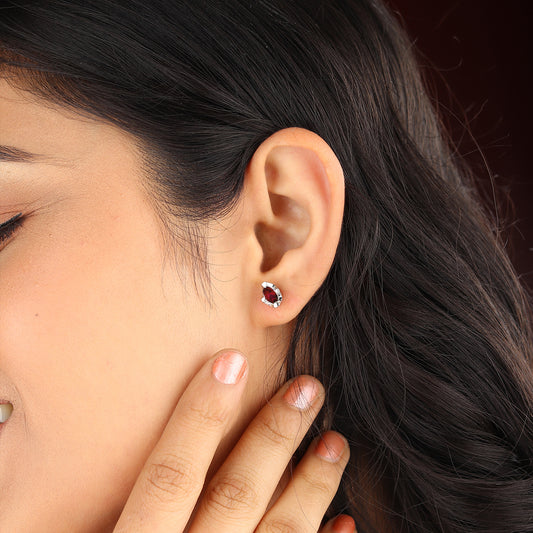 Akshat Sapphire Sterling Silver (92.5% purity) Precious Stud Earrings for Girls and Women Pure Silver Beautiful and Designer studs earring with cubic zirconia (AD) stones (9.6mm × 9.6mm)