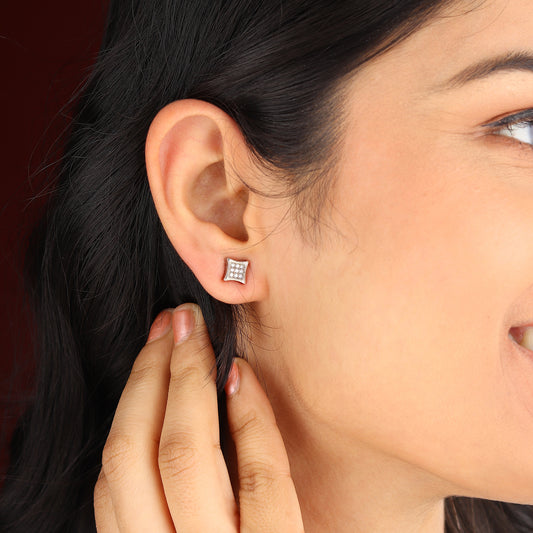 Akshat Sapphire Sterling Silver (92.5% purity) Precious Stud Earrings for Girls and Women Pure Silver Beautiful and Designer studs earring with cubic zirconia (AD) stones (7mm × 7mm)