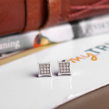 Akshat Sapphire Sterling Silver (92.5% purity) Precious Stud Earrings for Girls and Women Pure Silver Beautiful and Designer studs earring with cubic zirconia (AD) stones (7mm × 7mm)