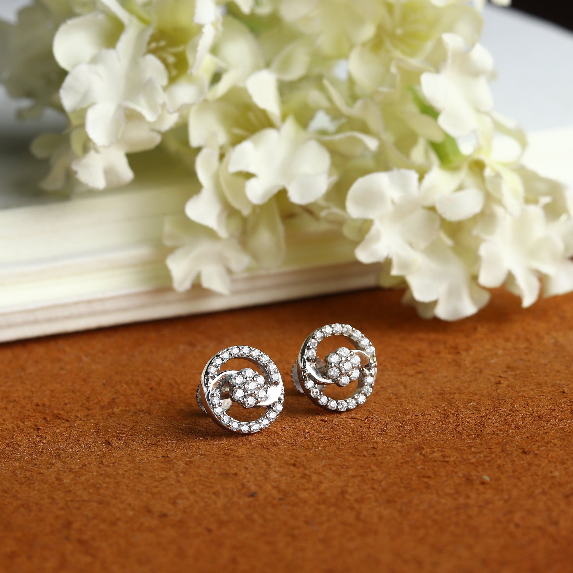 Akshat Sapphire Sterling Silver (92.5% purity) Precious Stud Earrings for Girls and Women Pure Silver Beautiful and Designer studs earring with cubic zirconia (AD) stones (10.7mm × 10.7mm)