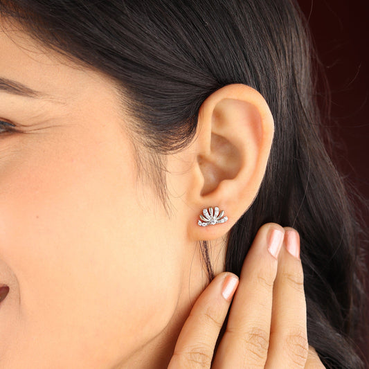 Akshat Sapphire Sterling Silver (92.5% purity) Precious Stud Earrings for Girls and Women Pure Silver Beautiful and Designer studs earring with cubic zirconia (AD) stones