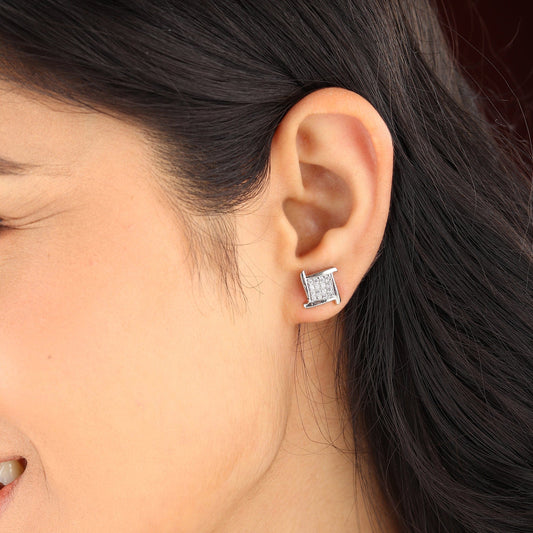 Akshat Sapphire Sterling Silver (92.5% purity) Precious Stud Earrings for Girls and Women Pure Silver Beautiful and Designer studs earring with cubic zirconia (AD) stones