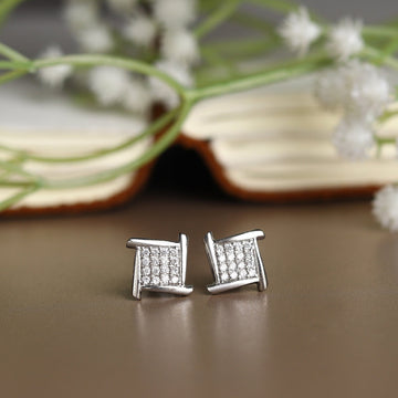 Akshat Sapphire Sterling Silver (92.5% purity) Precious Stud Earrings for Girls and Women Pure Silver Beautiful and Designer studs earring with cubic zirconia (AD) stones