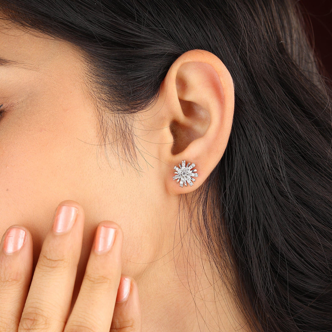 Sterling Silver Stud Earrings for Women by Akshat Sapphire 92.5 Silver Rhodium Plated S10116