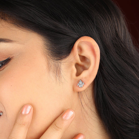 Akshat Sapphire Sterling Silver (92.5% purity) Precious Stud Earrings for Girls and Women Pure Silver Beautiful and Designer studs earring with cubic zirconia (AD) stones