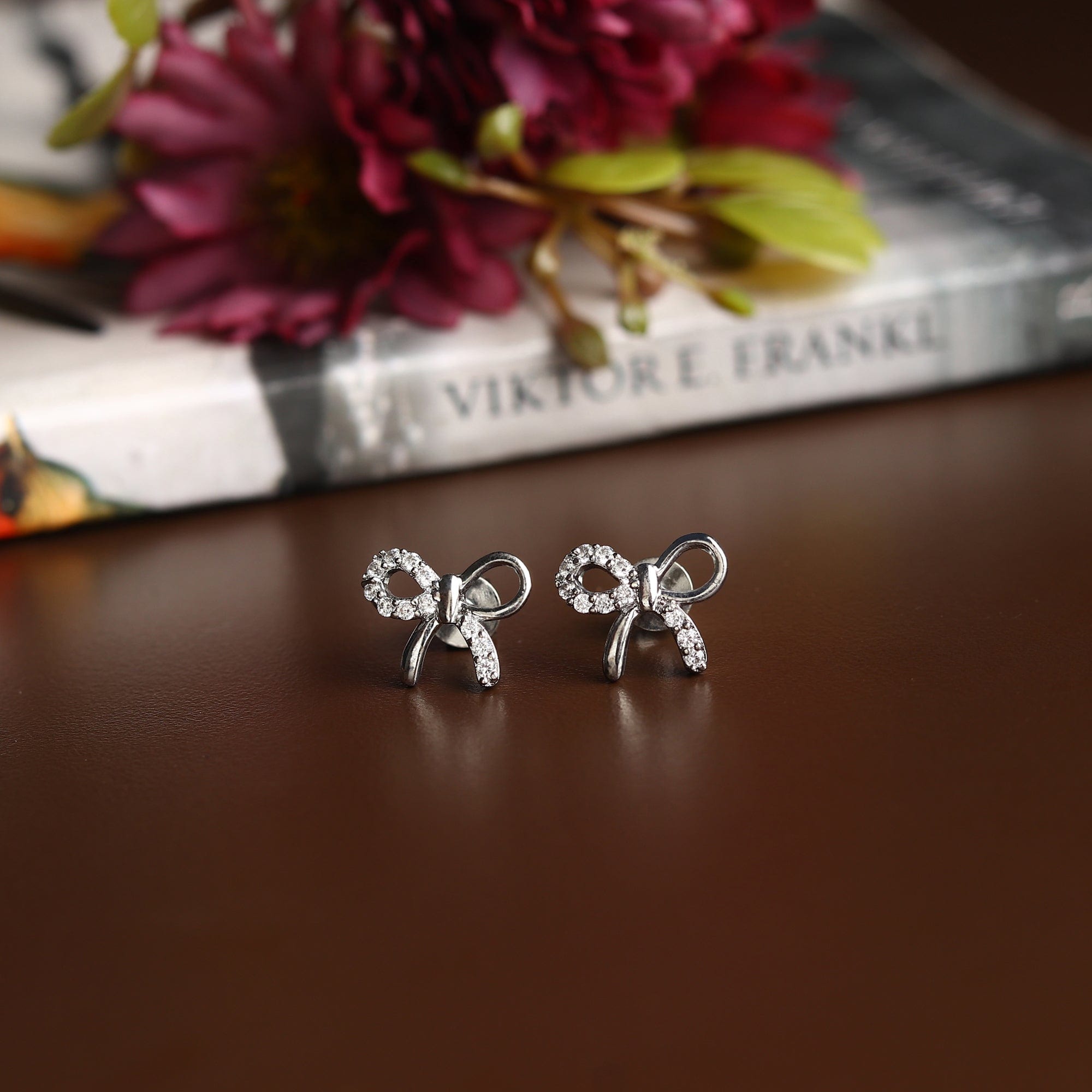 Akshat Sapphire Sterling Silver (92.5% purity) Precious Stud Earrings for Girls and Women Pure Silver Beautiful and Designer studs earring with cubic zirconia (AD) stones