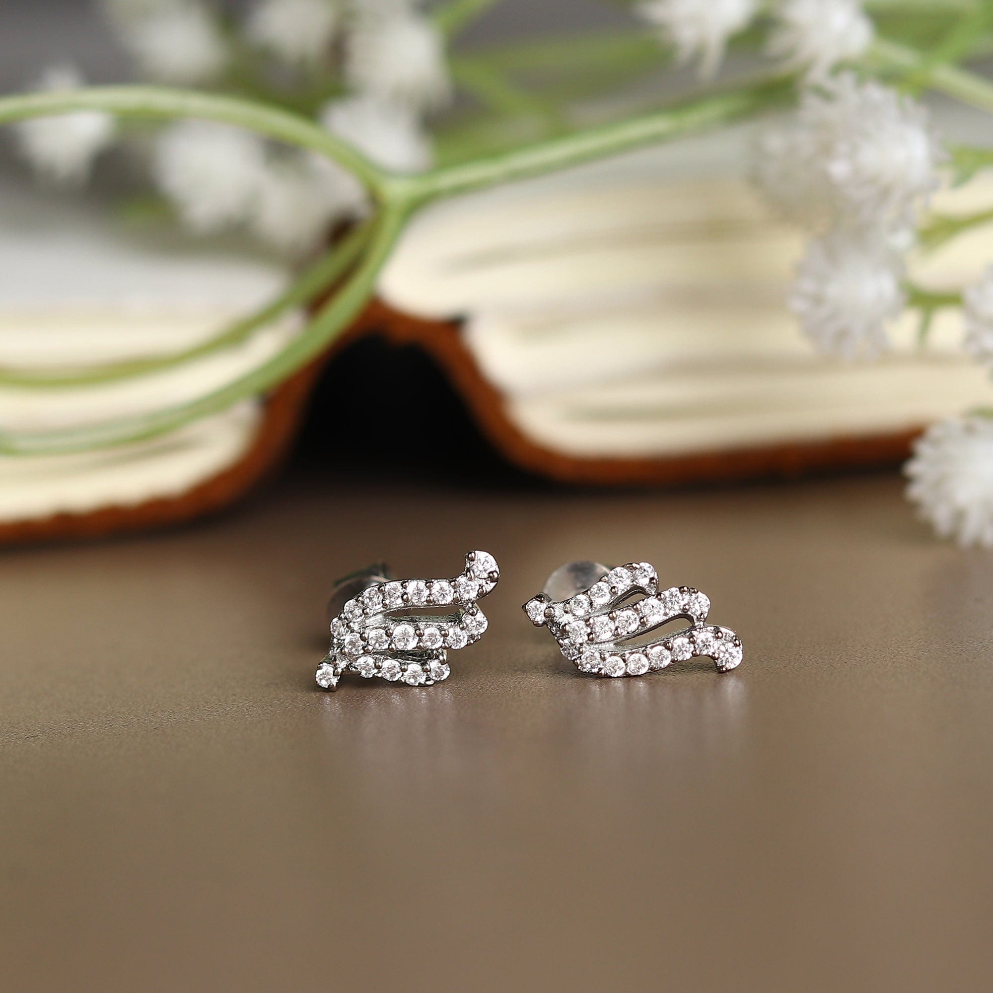 Akshat Sapphire Sterling Silver (92.5% purity) Precious Stud Earrings for Girls and Women Pure Silver Beautiful and Designer studs earring with cubic zirconia (AD) stones