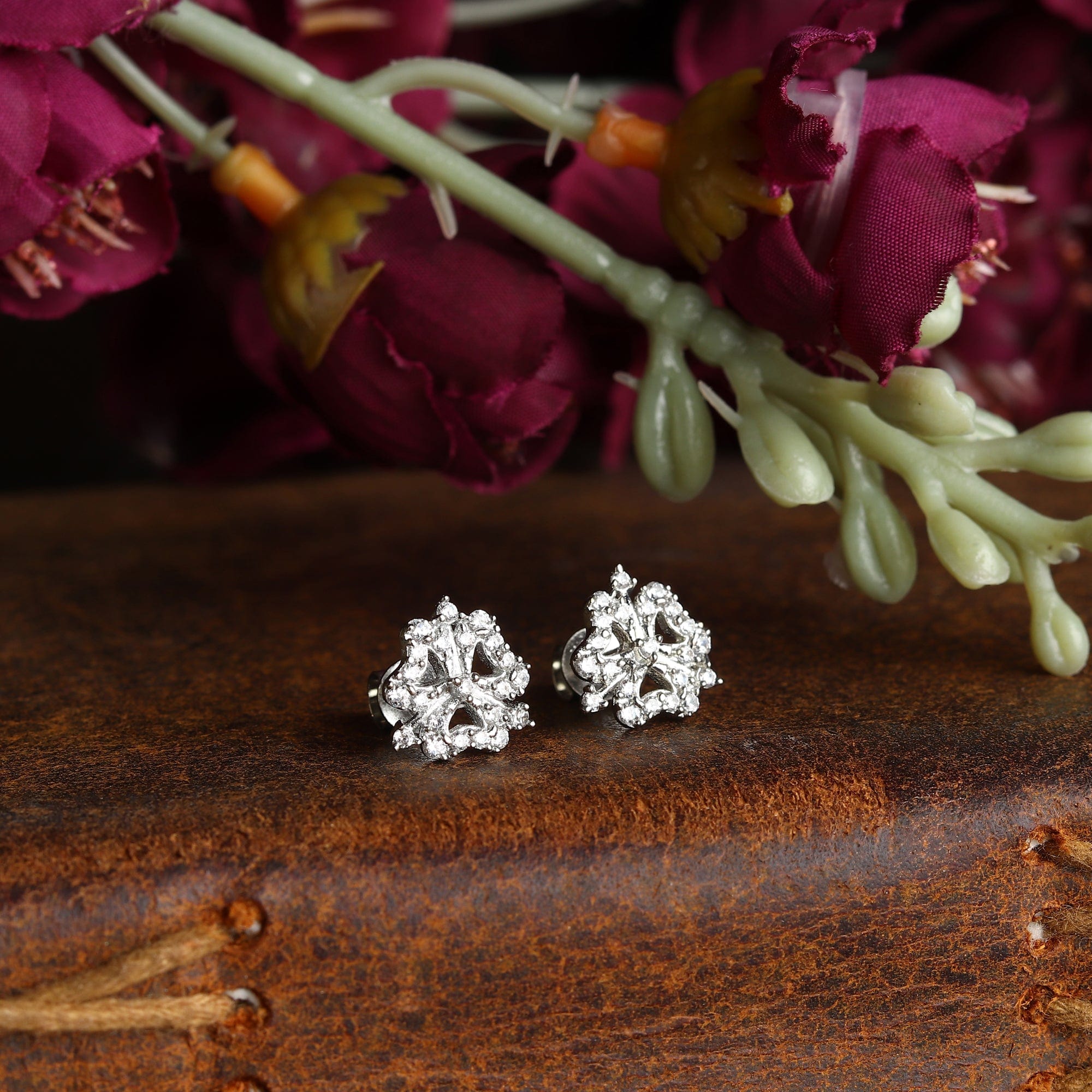 Akshat Sapphire Sterling Silver (92.5% purity) Precious Stud Earrings for Girls and Women Pure Silver Beautiful and Designer studs earring with cubic zirconia (AD) stones