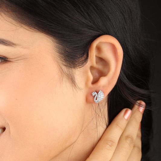 Akshat Sapphire Sterling Silver (92.5% purity) Precious Stud Earrings for Girls and Women Pure Silver Beautiful and Designer studs earring with cubic zirconia (AD) stones